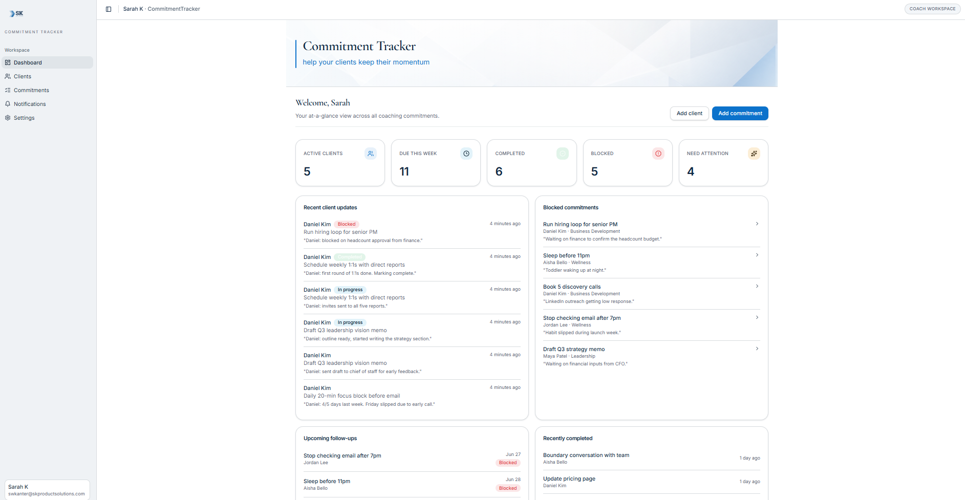 Commitment Tracker coach workspace